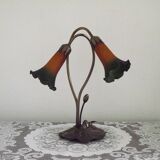 Vintage Bronze Effect Metal Lily Pad Double Light Table Lamp Tulip Shades