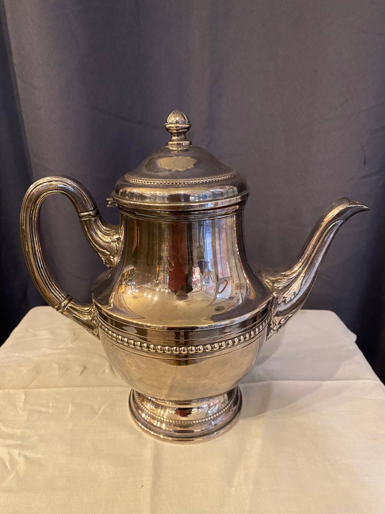 Antique 4-piece tea service silver metal louis xv style godron decor