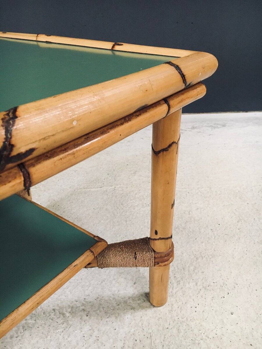 Mediterranean Bamboo Side Table in the style of Audoux Minet, France, 1950s