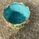 Antique cache-pot in majolica with floral decoration – Turquoise interior