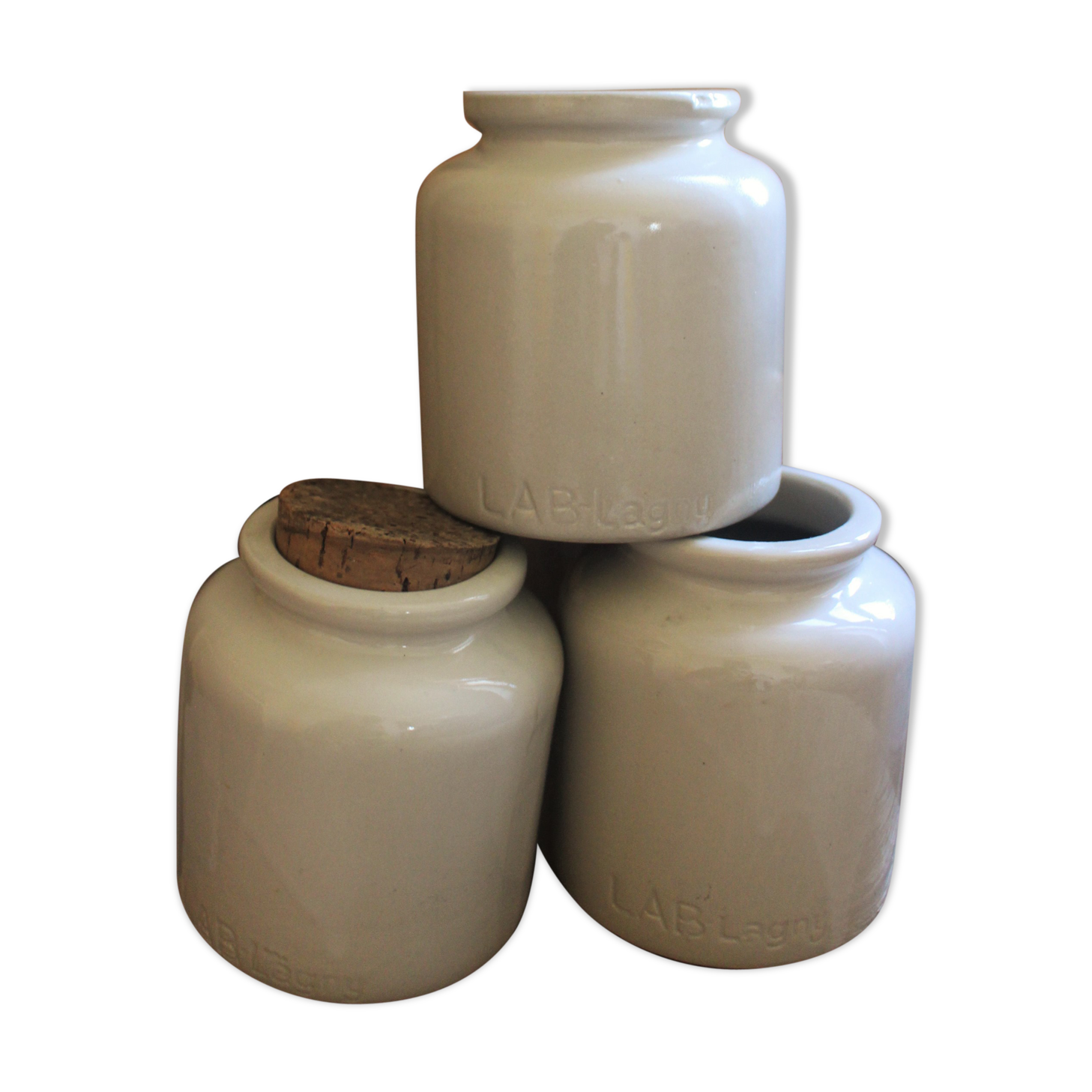 Lot 3 Pots Vernified Sandstone Lab Lagny