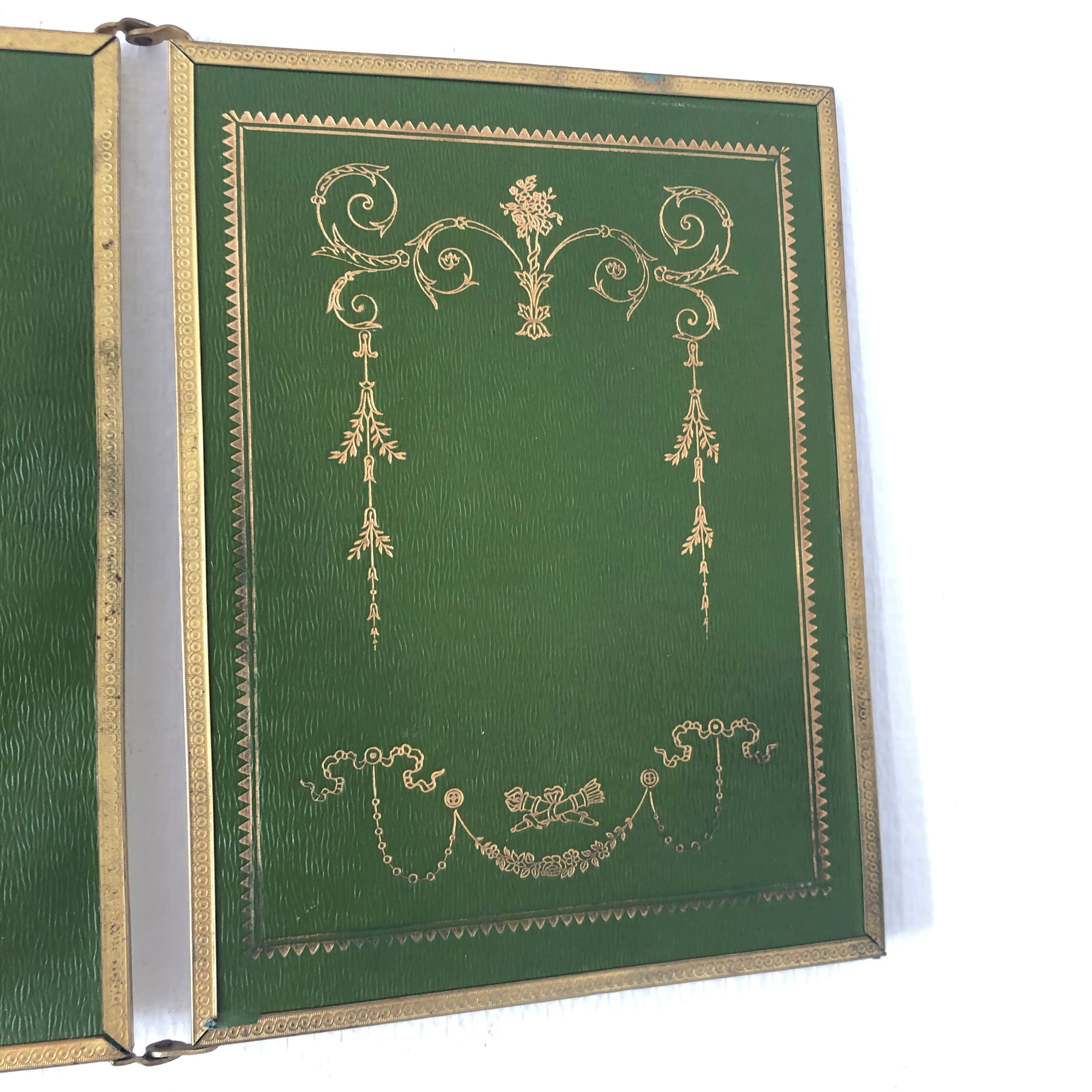 Mirror green triptych of bladder 24x56cm vintage 1900