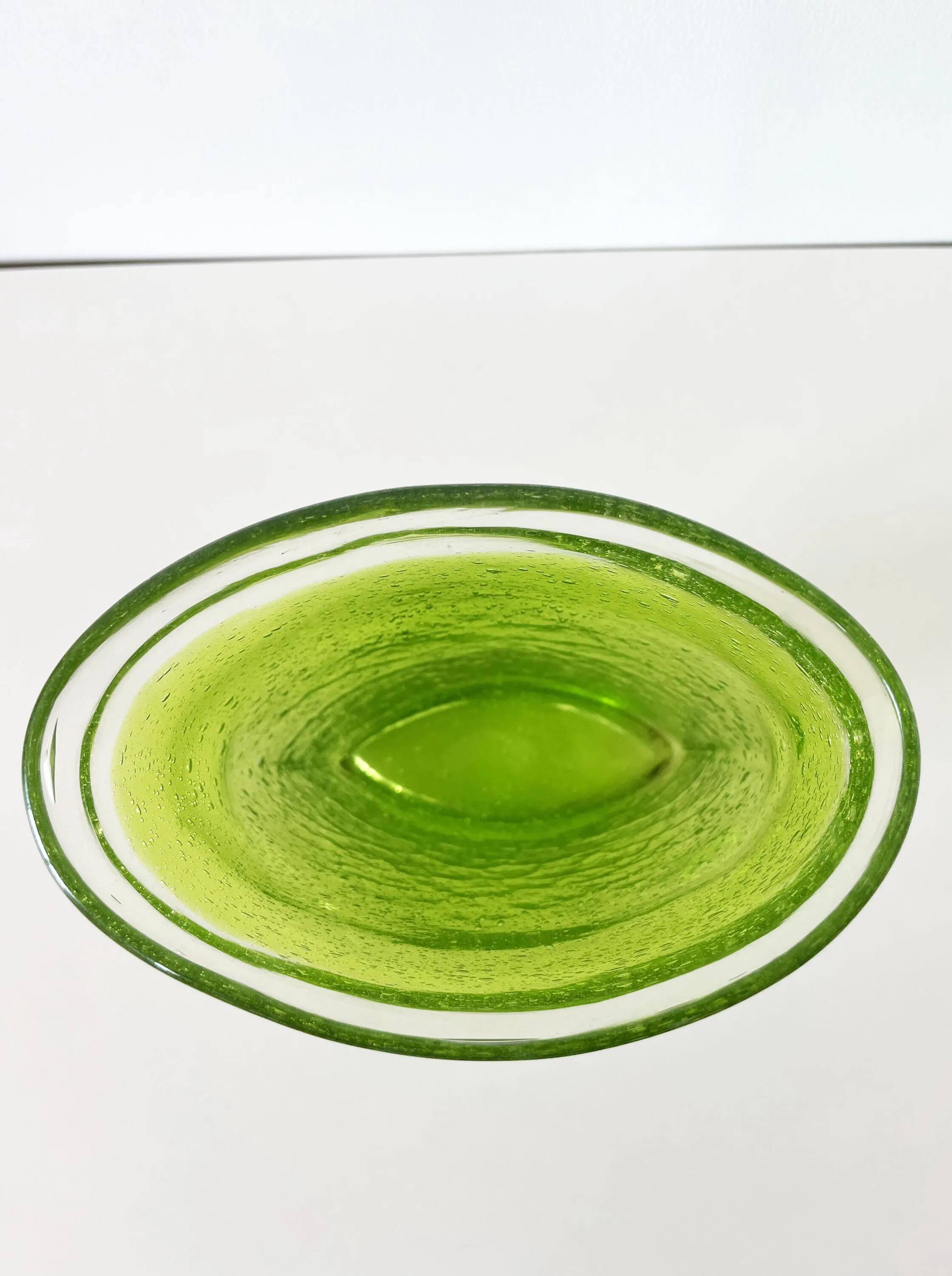 Large vintage green lemon bubble blown glass vase