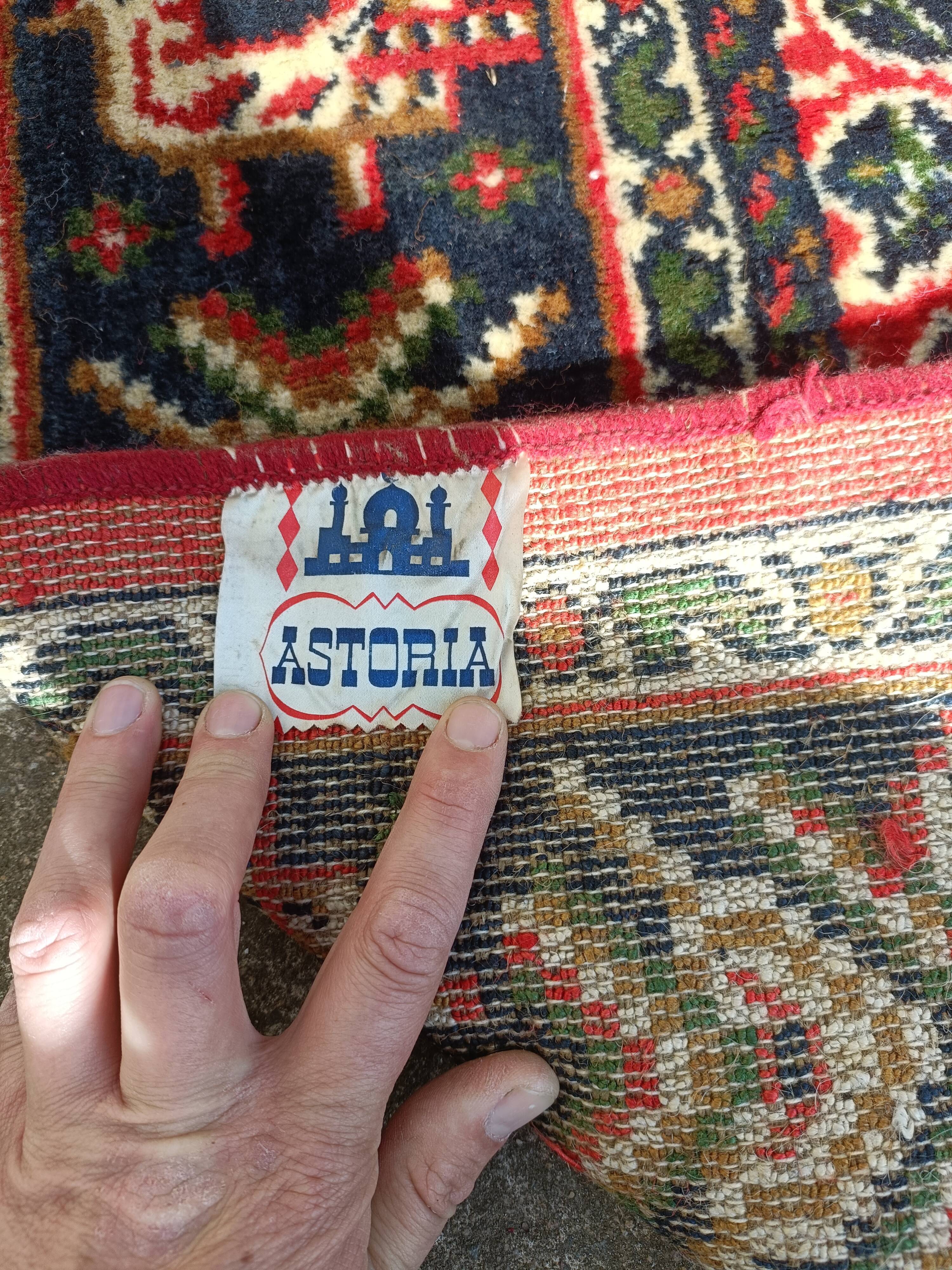 Vintage carpet in bright red background wool, 258x178 cm