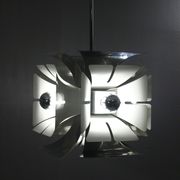 Impressive Space Age chandelier with 5 lights, chrome metal, Italy 1970s.