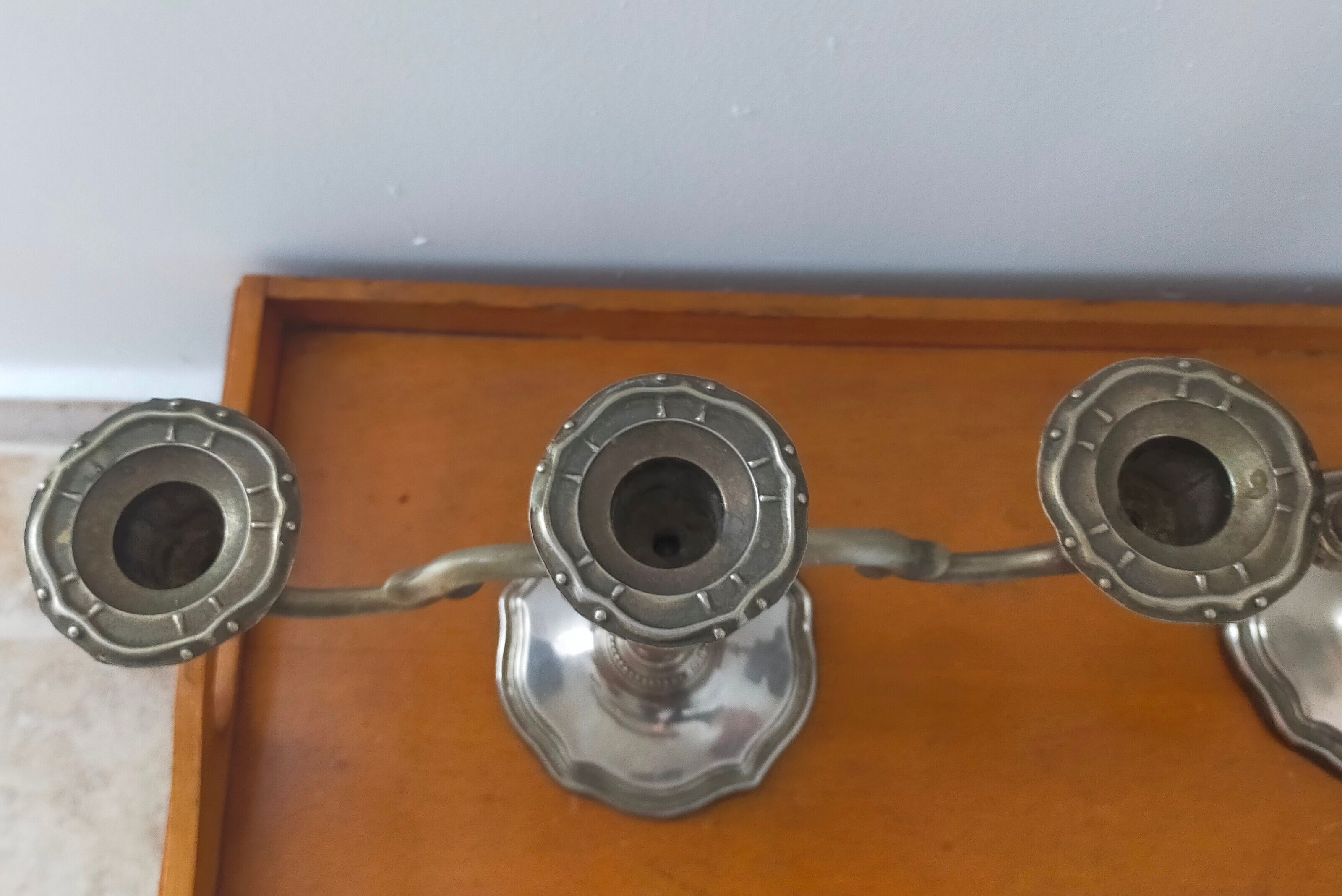 Pair of silver metal candlesticks