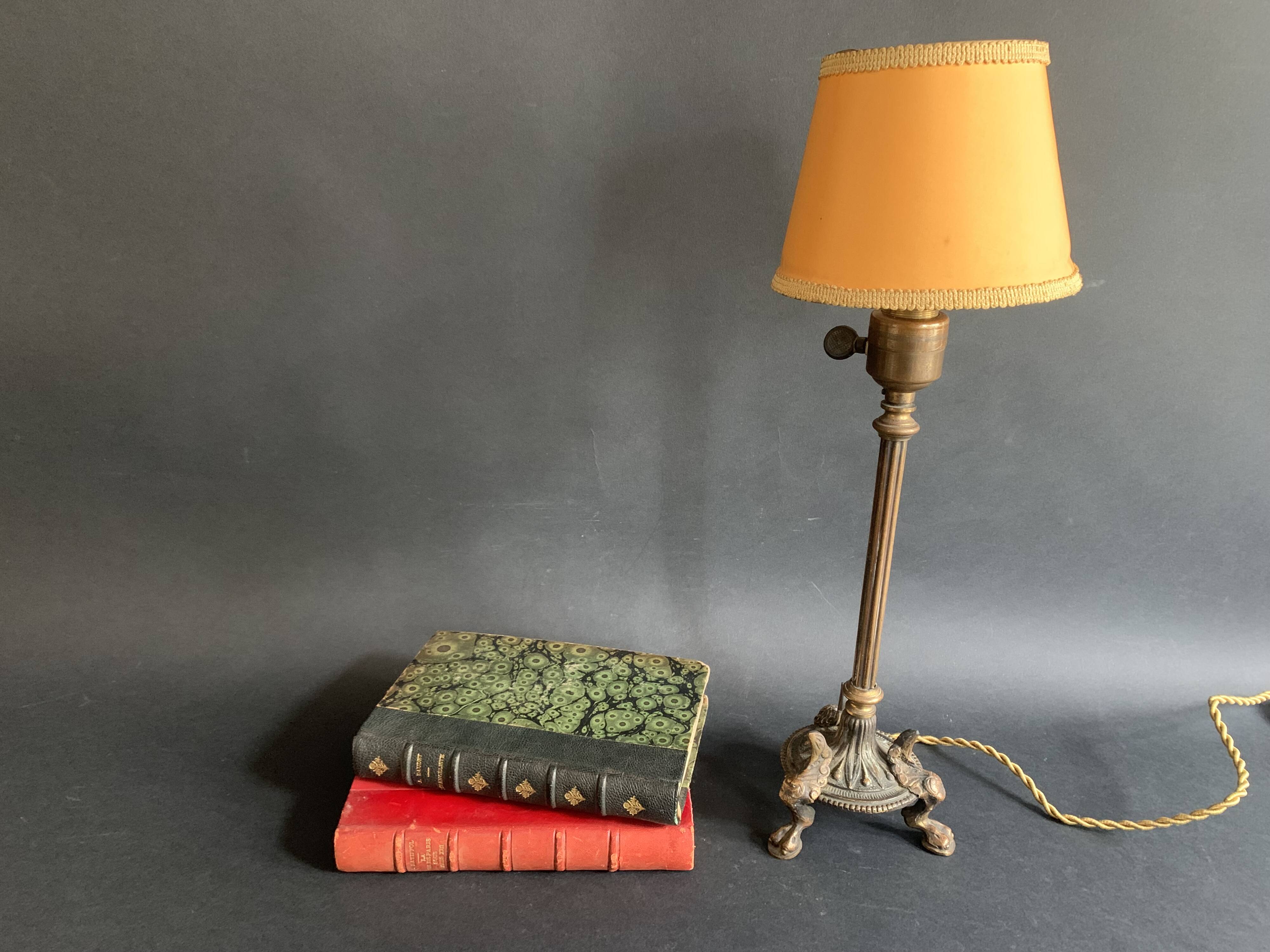 Napoleon III lion paw lamp, bronze tripod lamp