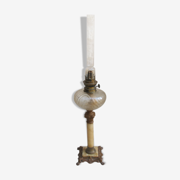 XIXth Kerosene Lamp Bronze and Albatre 64cm