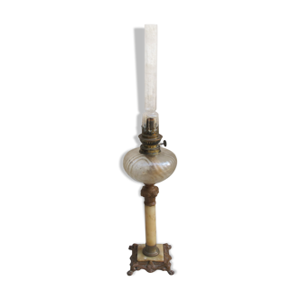 XIXth Kerosene Lamp Bronze and Albatre 64cm
