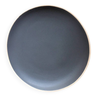 Asymmetrical grey stoneware plate 26 cm