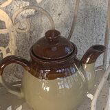 Two-tone stoneware teapot vintage floral pattern