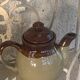 Two-tone stoneware teapot vintage floral pattern