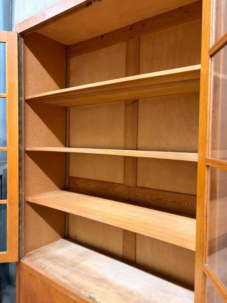 XL vintage display cabinet high in wood / cupboard / laboratory cupboard