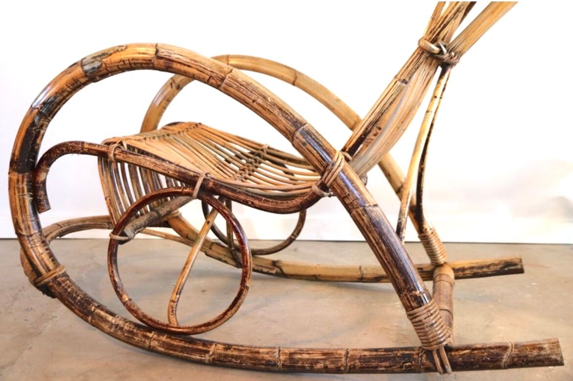 Rocking chair in bamboo and rattan, 1950