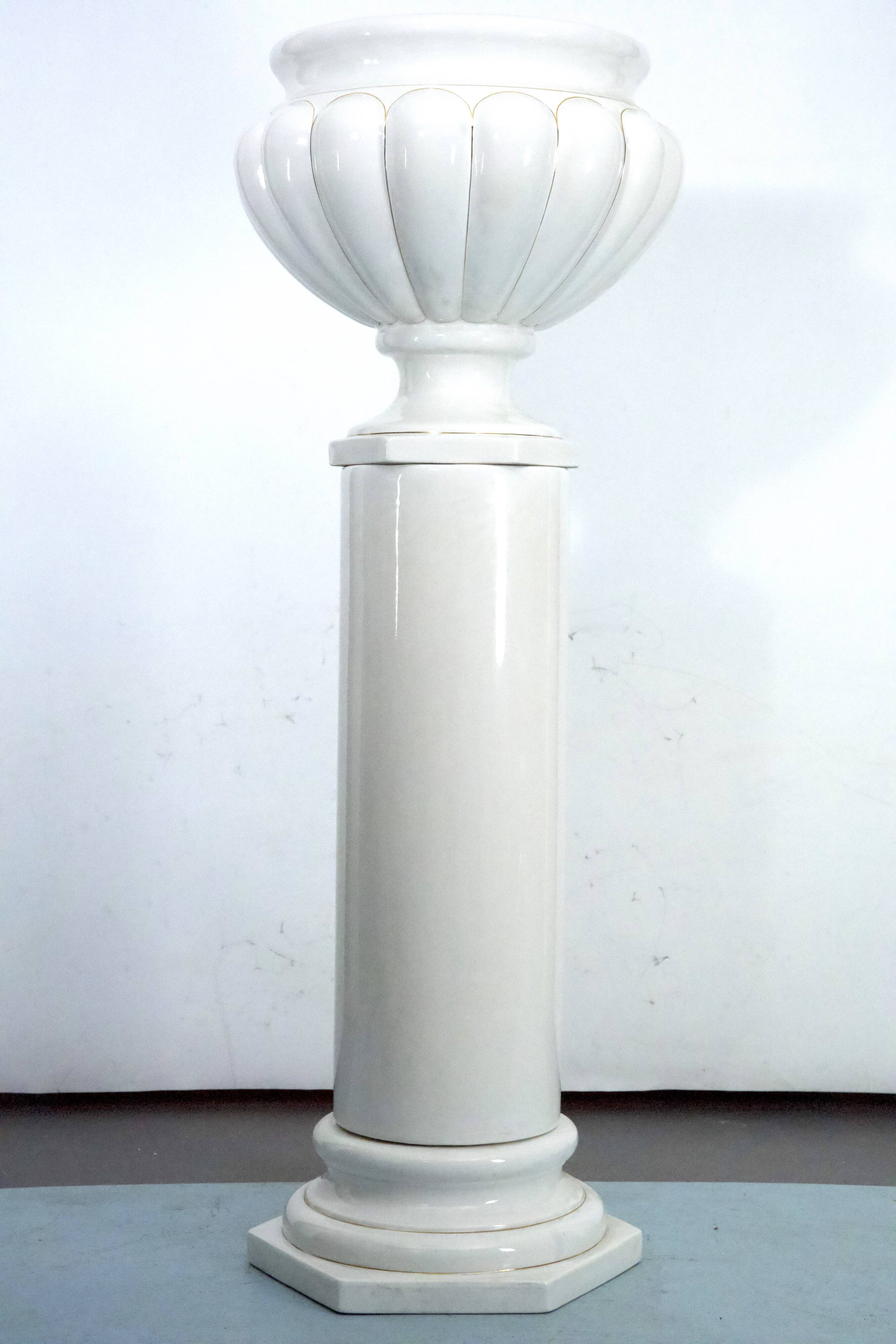 Tommaso Barbi Oversized White Ceramic Vase and Column, Italy 1970
