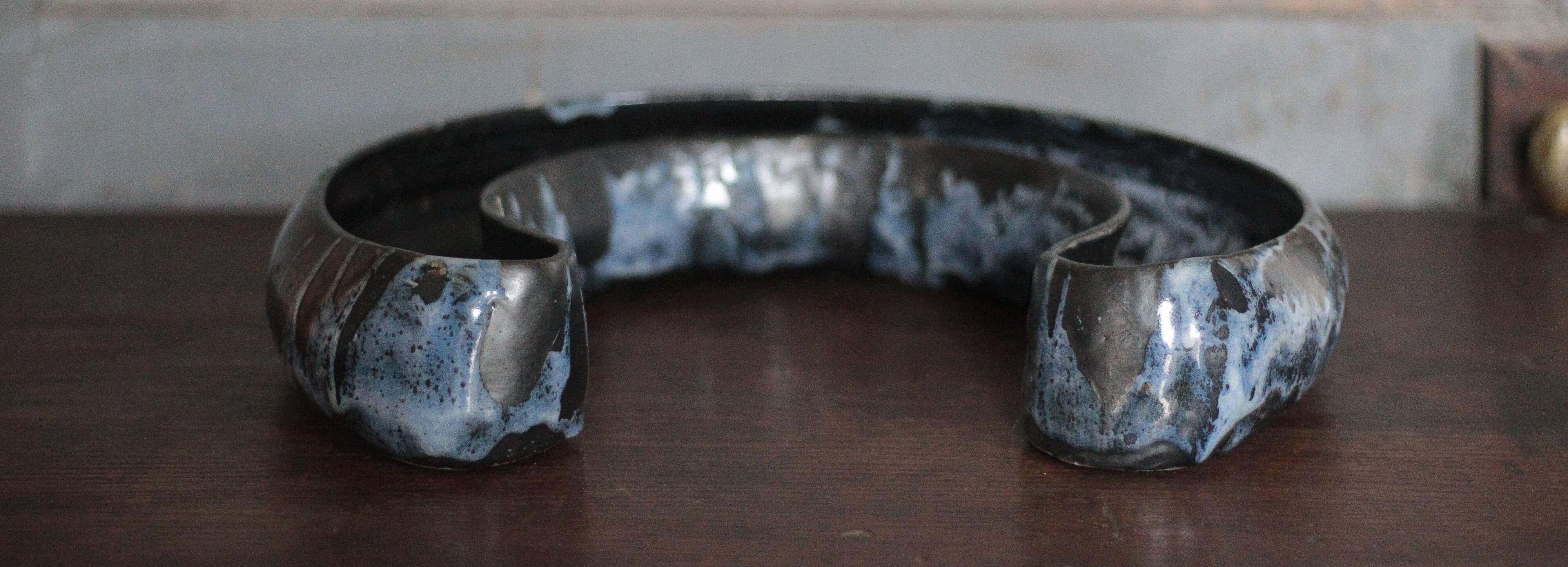 Ceramic jardinière signed Blain Francoise, pottery La Borne, centre of your