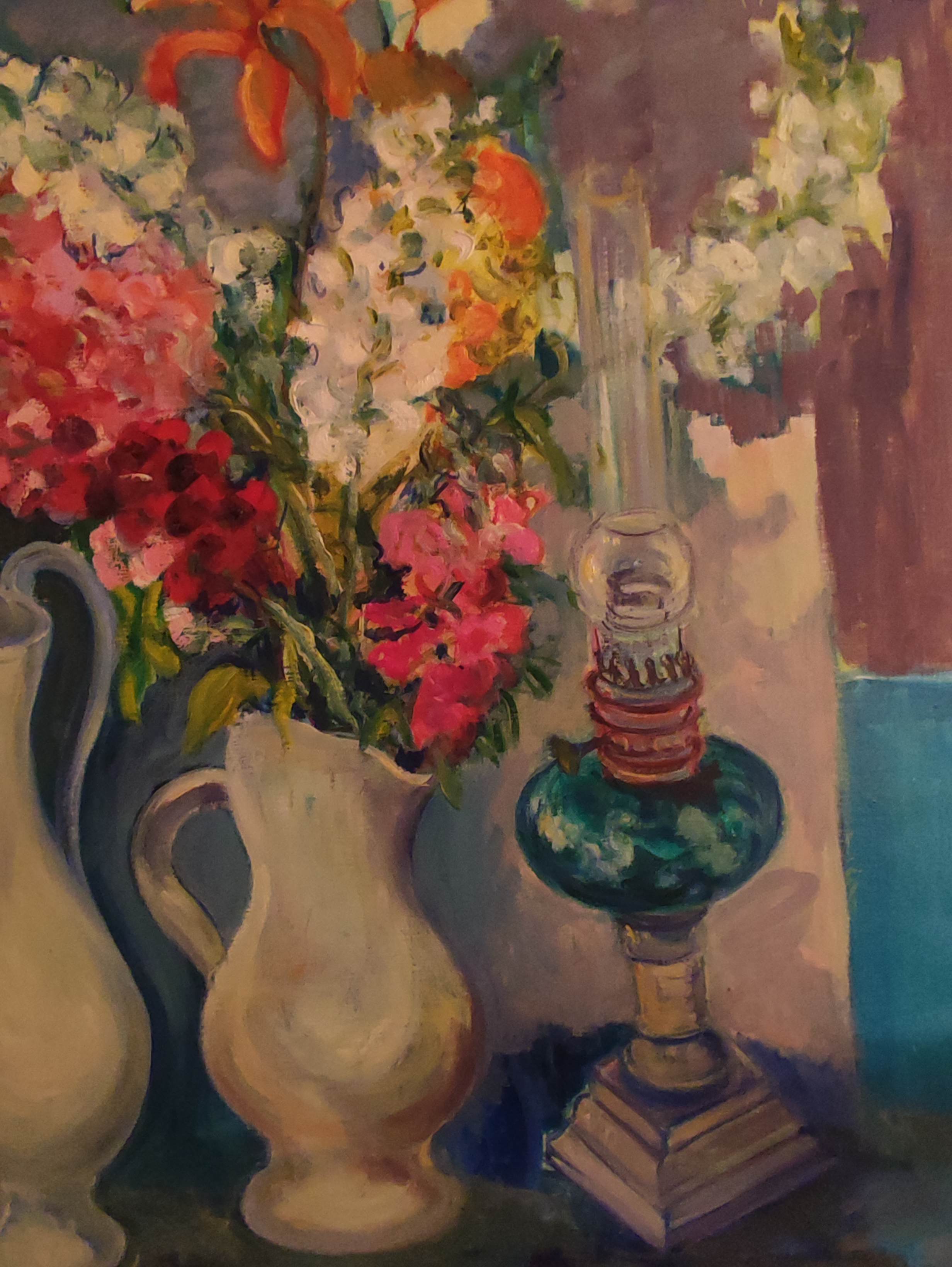 Painting signed Nathalie Pogarieloff, still life with flowers.