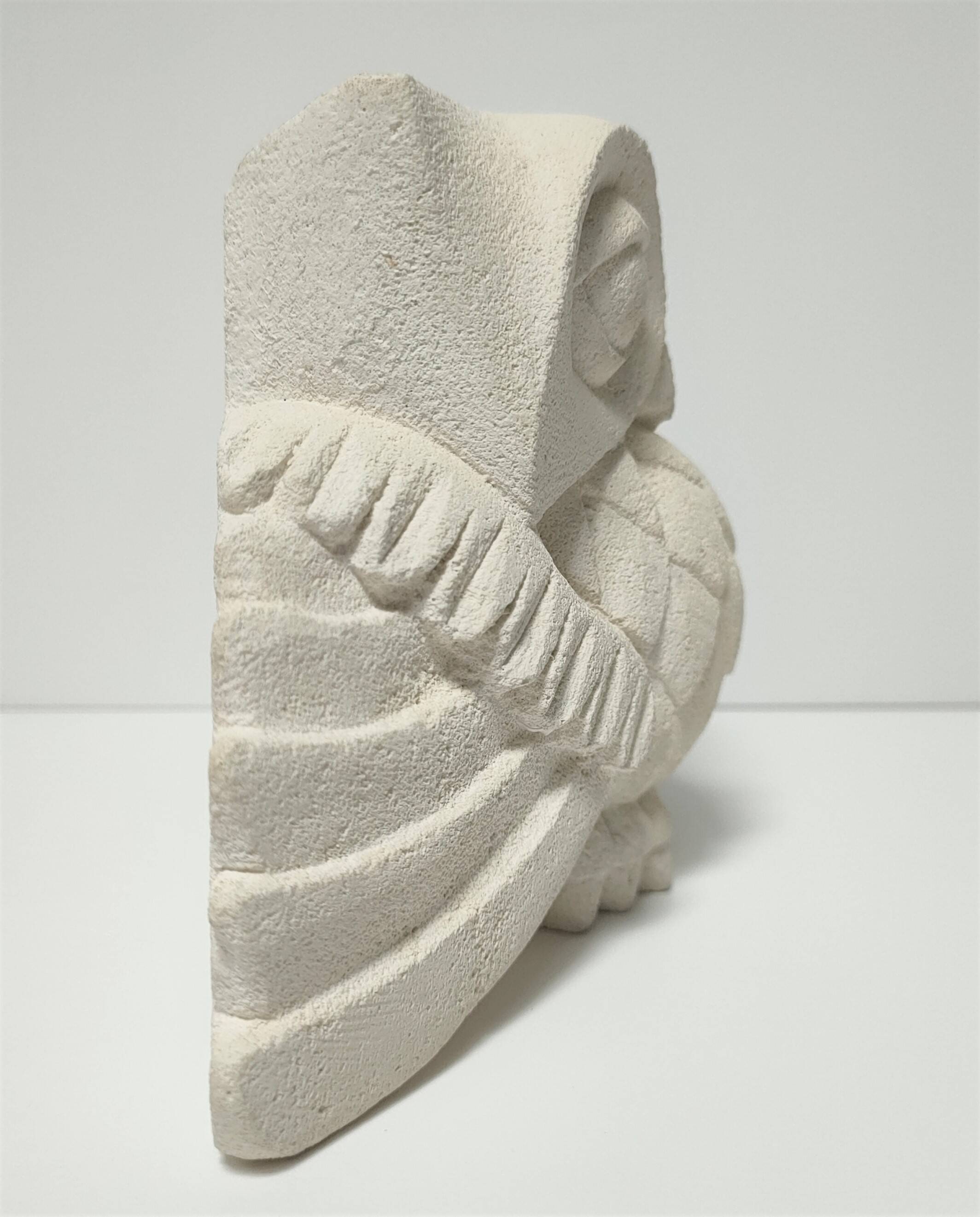 Signed stone owl sculpture