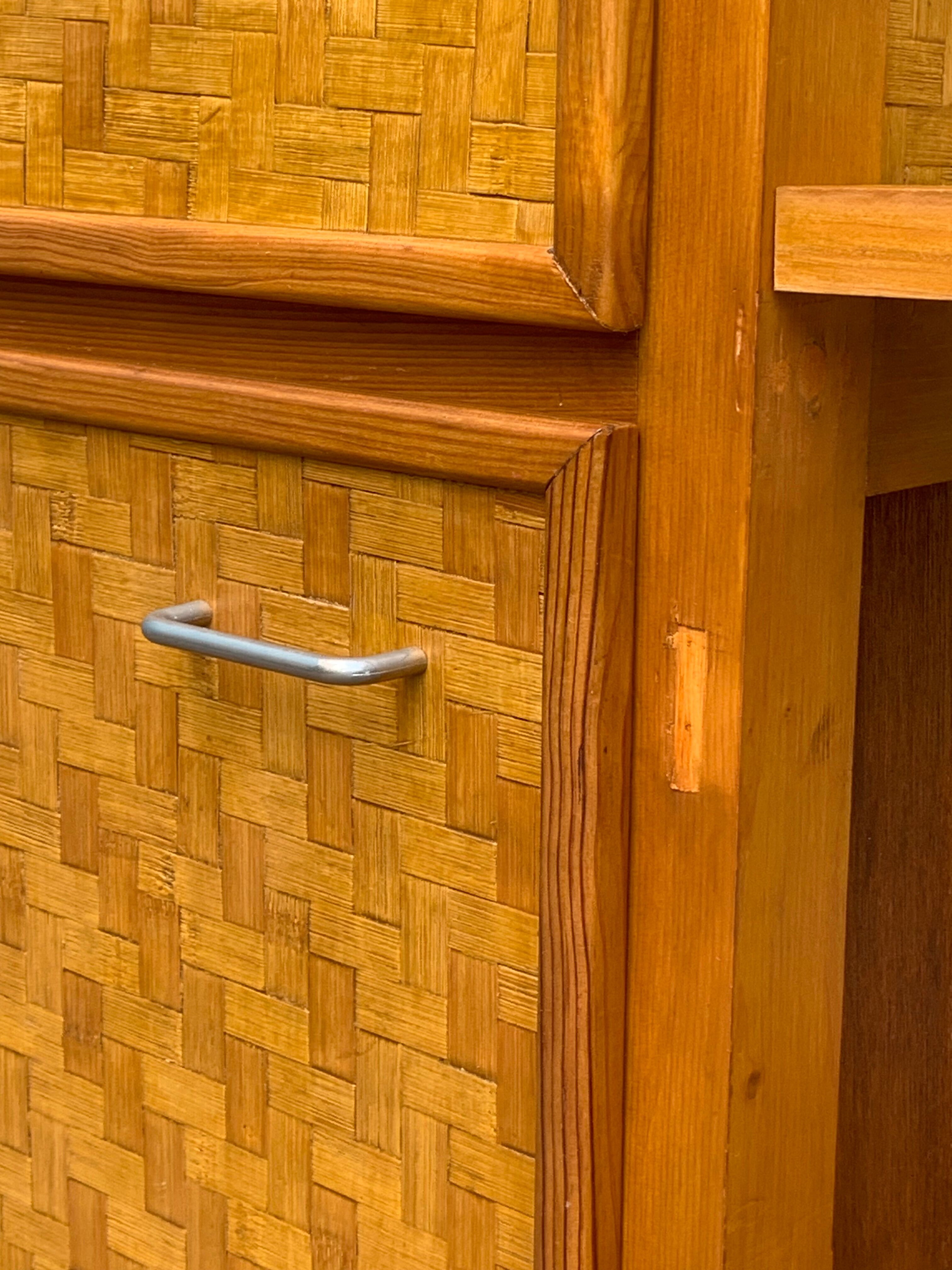 Bamboo cabinet woven and modular pine vintage 1960