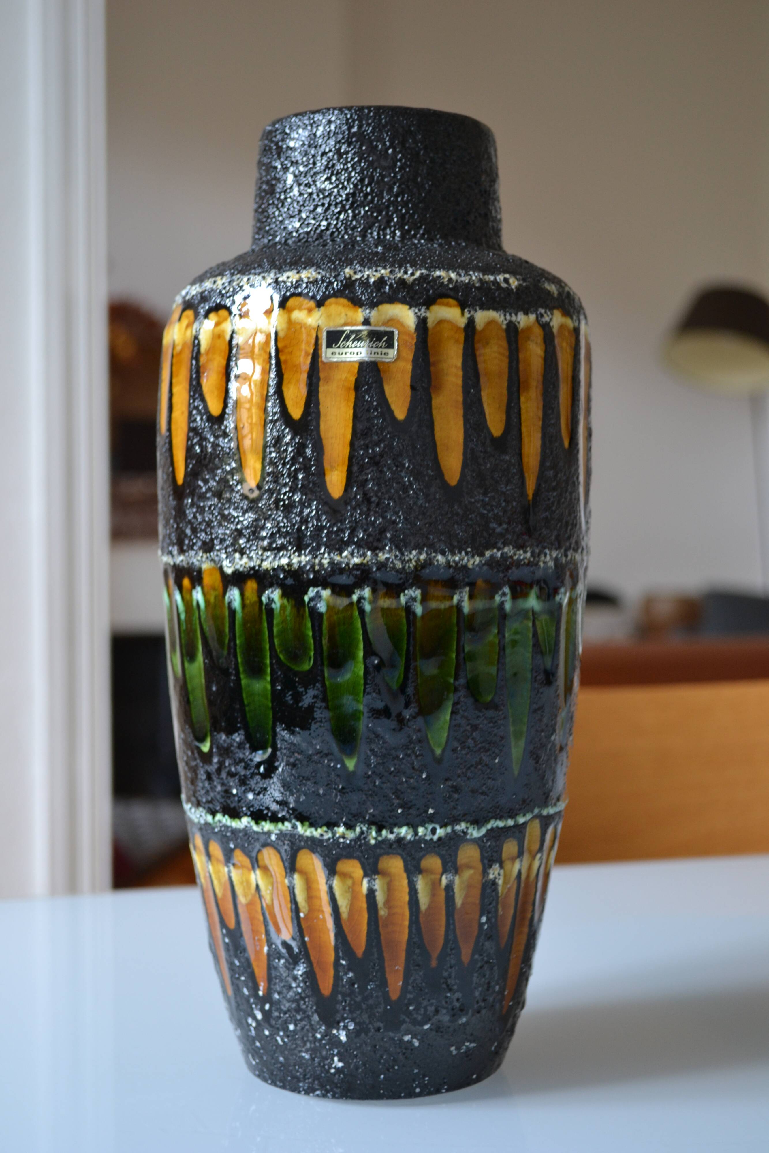Scheurich Germany "Europ Linie" large ceramic vase Fat Lava 1970