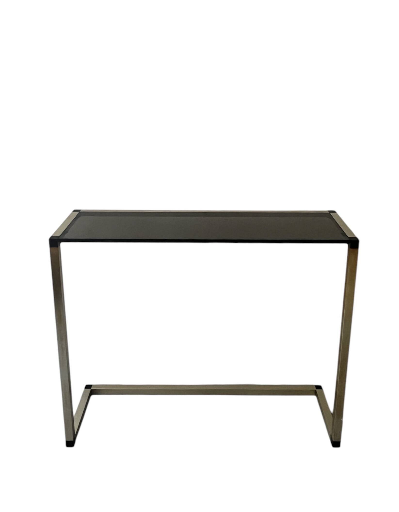 Console table in real brass and smoked glass, Italy 1970