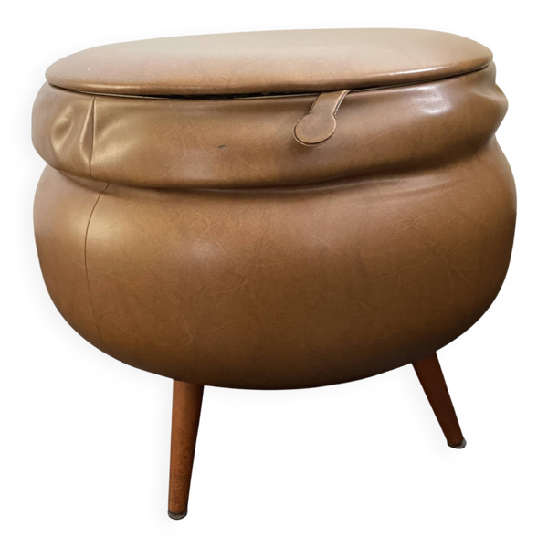 Pouf en cuir marron avec rangement