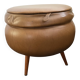 Light brown leather pouf with storage