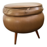Light brown leather pouf with storage