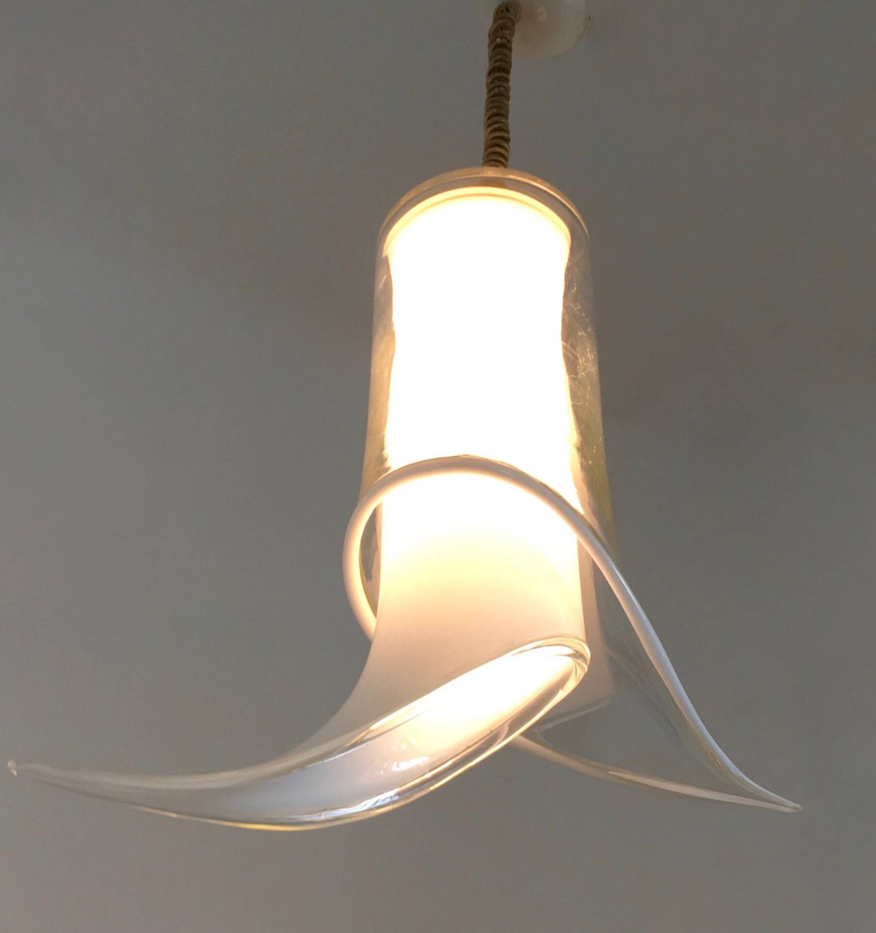 White Murano Glass Pendant Ascribable to Mazzega, Italy