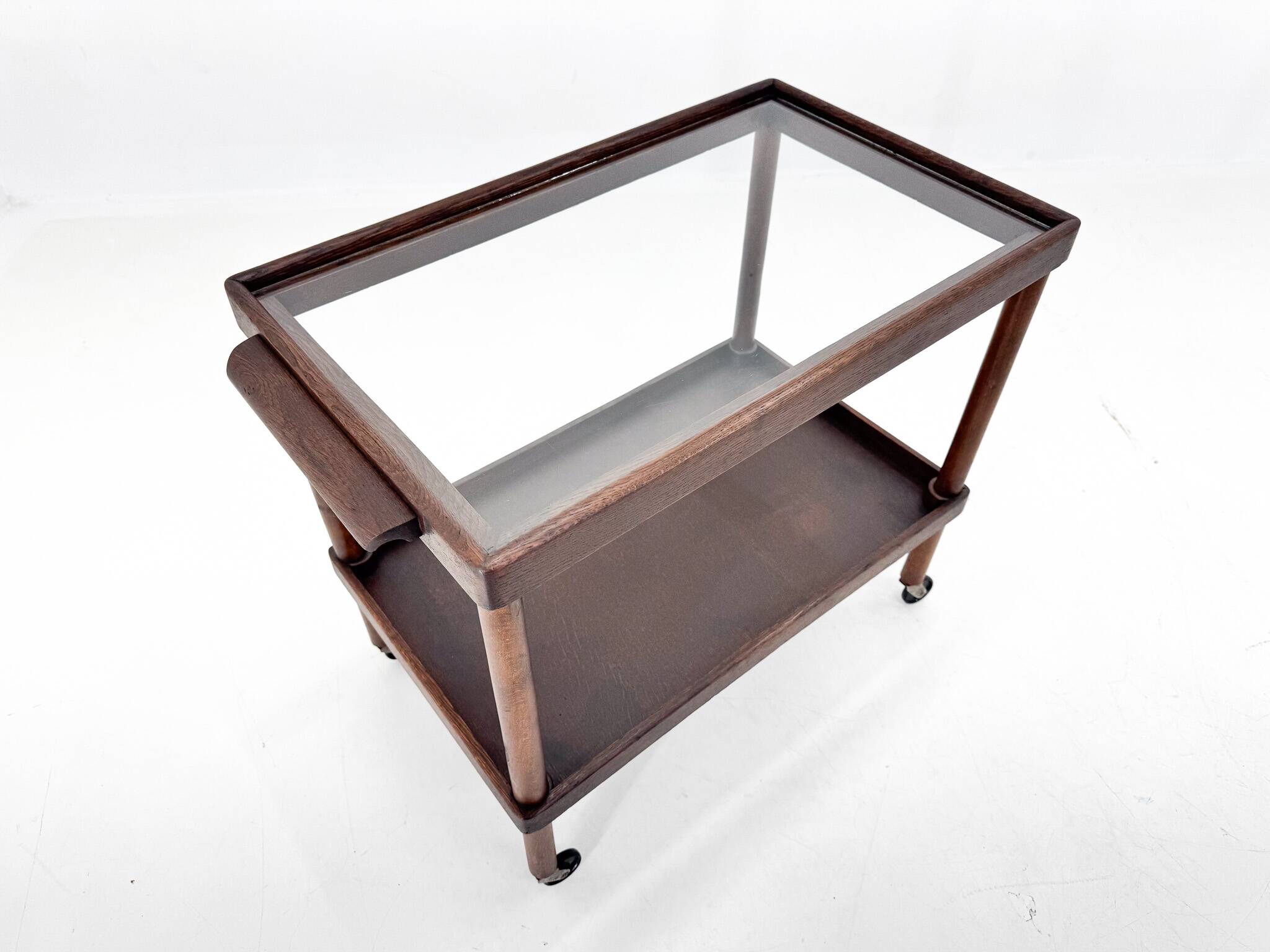 Chariot de Bar Art Déco en Bois avec Plateau en Verre, 1920