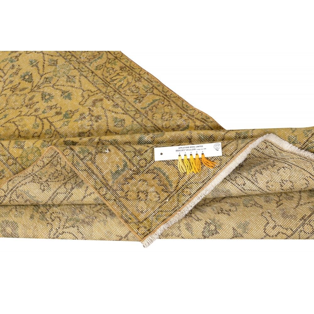 Vintage Handmade Turkish Wool Area Rug Redyed in Yellow for Modern Interiors
