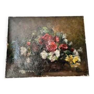 Peinture ancienne huile sur toile nature morte