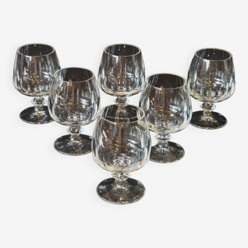 6 cognac glasses in flat cut crystal