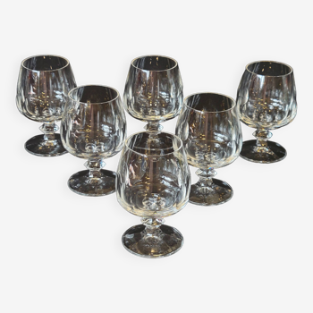 6 verres à cognac en cristal taillé côtes plates