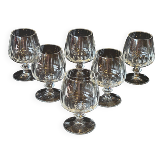 6 cognac glasses in flat cut crystal