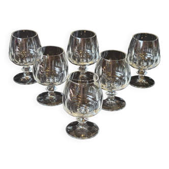 6 verres à cognac en cristal taillé côtes plates