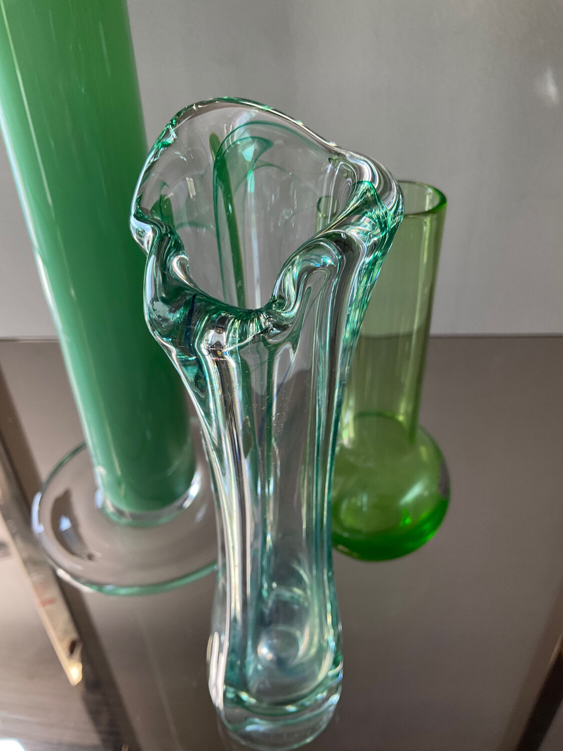 Trio of vintage vases in glass paste and crystal