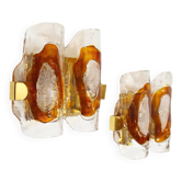 Pair of 1970s wall lamps in Murano glass by Hillebrand