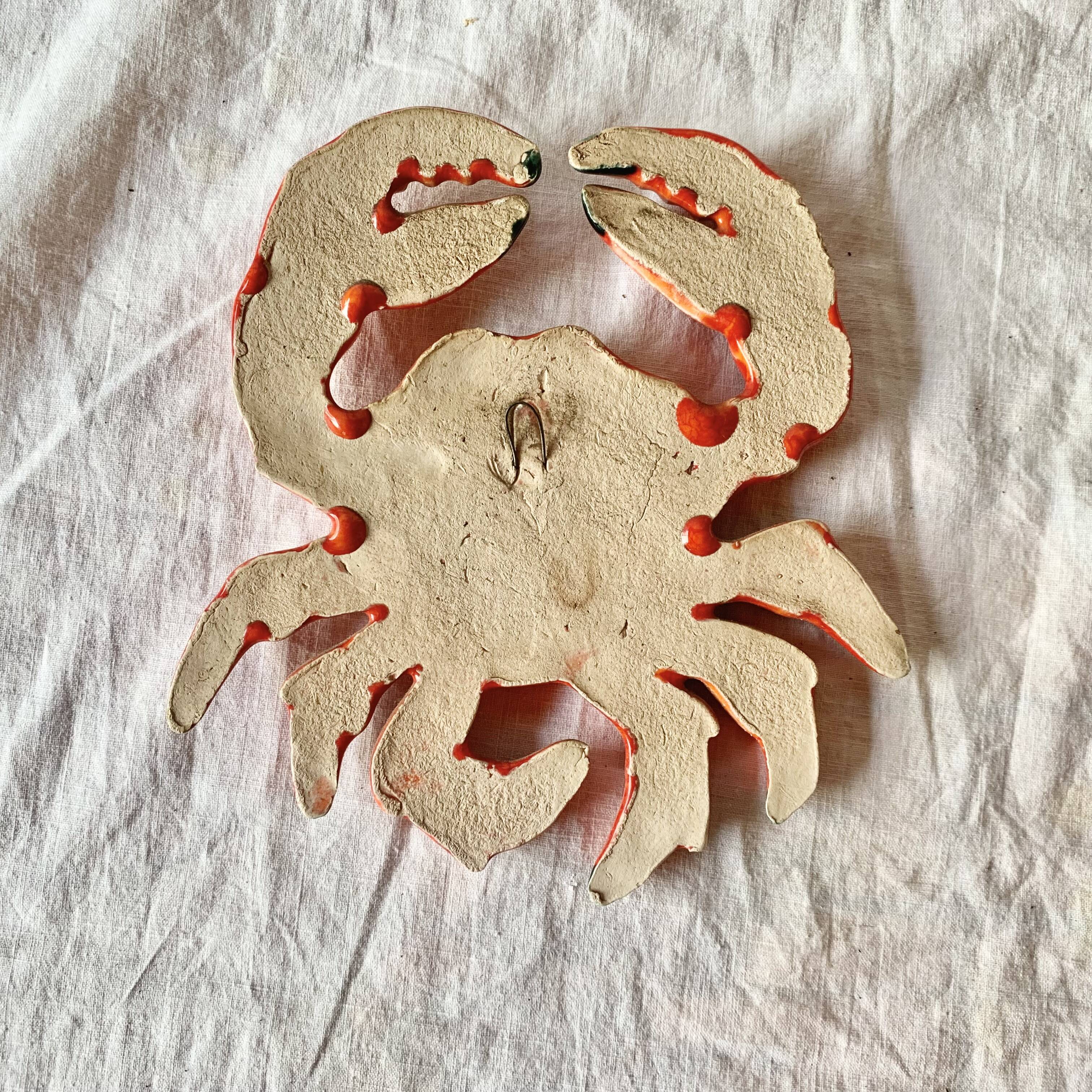 Vintage Red Ceramic Crab Wall Decor