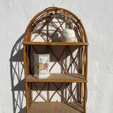Vintage wall shelf in rattan and caning — 70s bohemian spirit