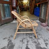Shell armchair in rattan and bamboo - 1970s