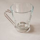 Set of 2 cups, glass and metal stand, Bormiolo Rocco, Italy