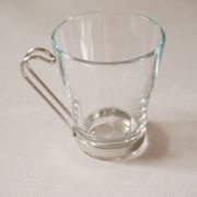 Set of 2 cups, glass and metal holder, Bormiolo Rocco, Italy