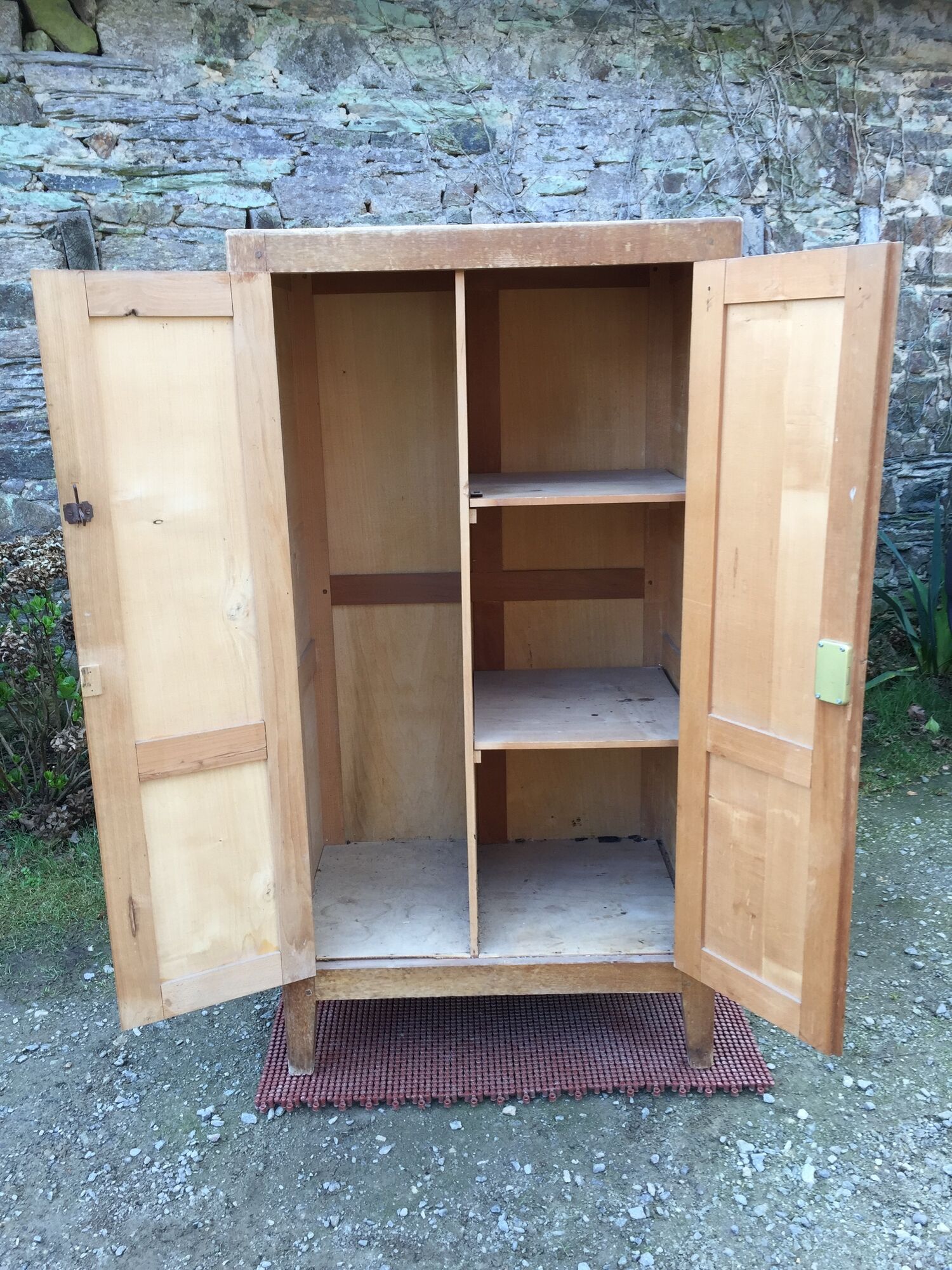 Vintage wardrobe with compass feet in beech