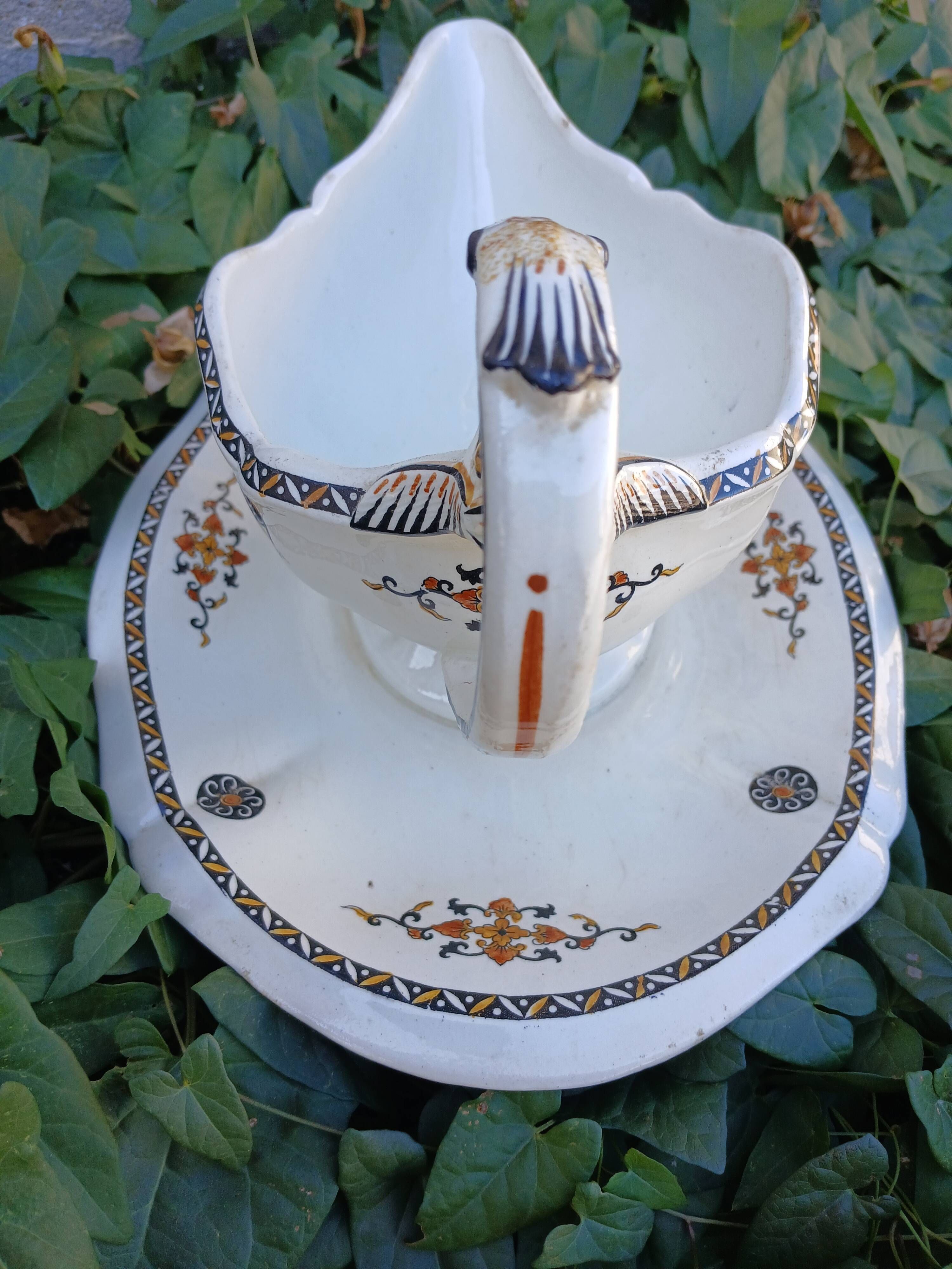 Large antique sauceboat from Gien