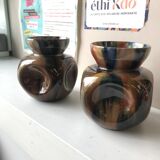 Paire de petits vases grès émaillé multicolore