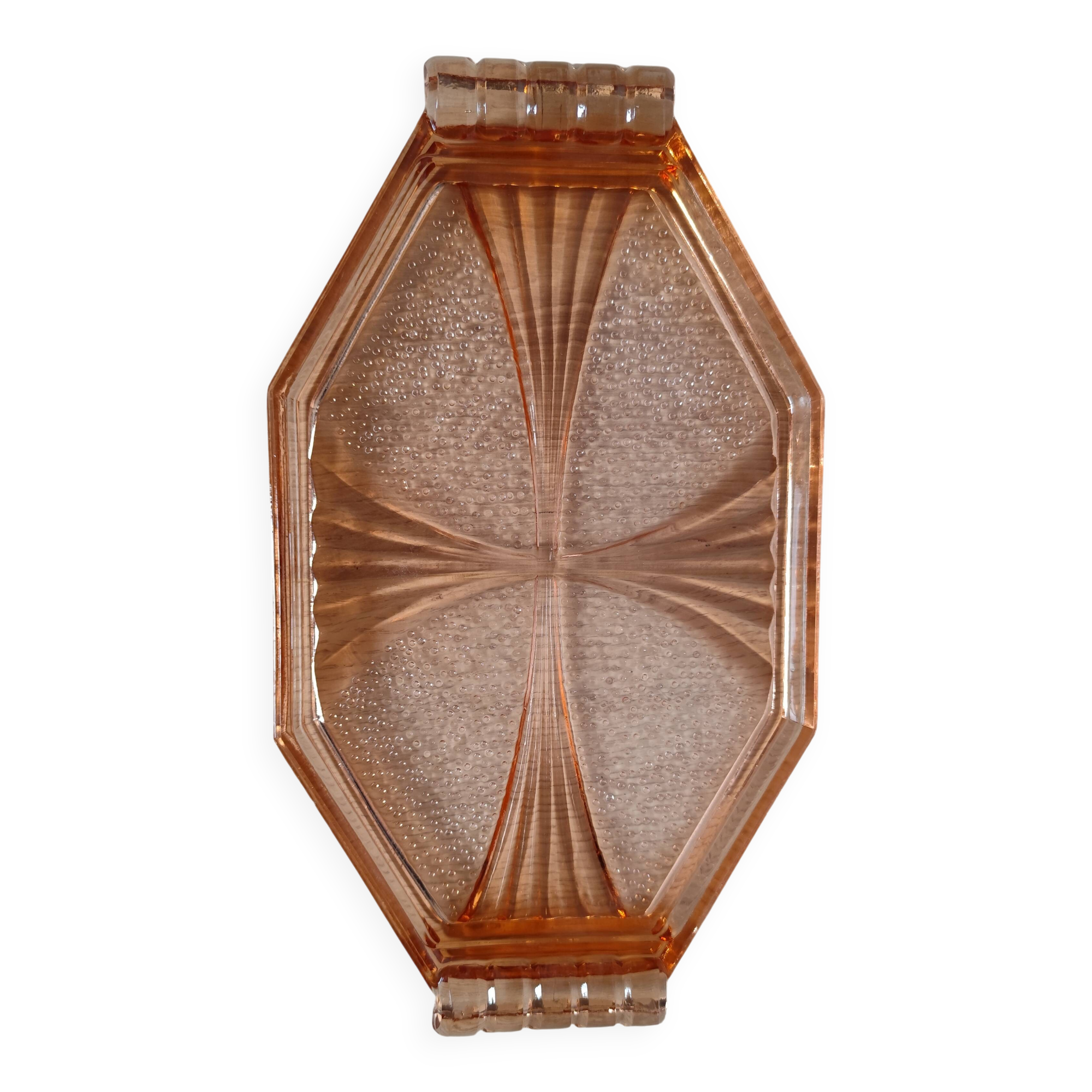 Plateau octogonal Art Deco en verre rose antique
