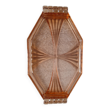 Plateau octogonal Art Deco en verre rose antique