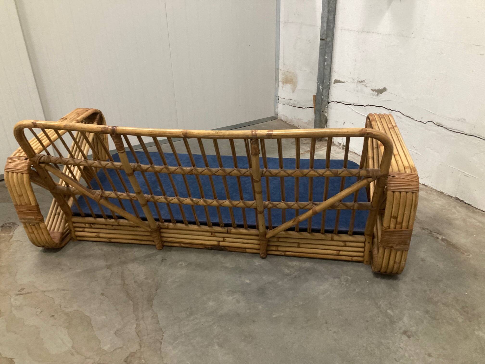 Exclusive Six Strand Rectangular Rattan 3-Seat Sofa after Paul Frankl, 50s