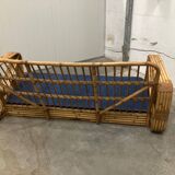 Exclusive Six Strand Rectangular Rattan 3-Seat Sofa after Paul Frankl, 50s